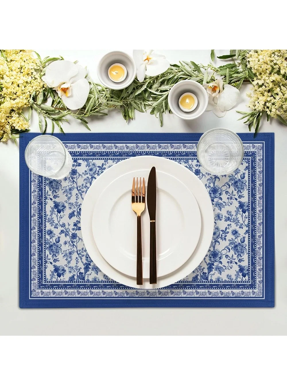 Blue Floral Branches Placemats Set of 4 ，12 x 18 Inch Chinoiserie Table Mats new